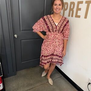 Umgee Pink and Burgundy High Low Dress